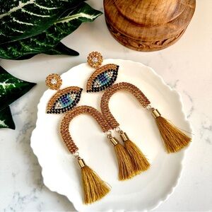 2/$30🌵 Evil Eye Crystal Rhinestone Earrings Arch Tassel Jumbo Jewelry Boho NEW